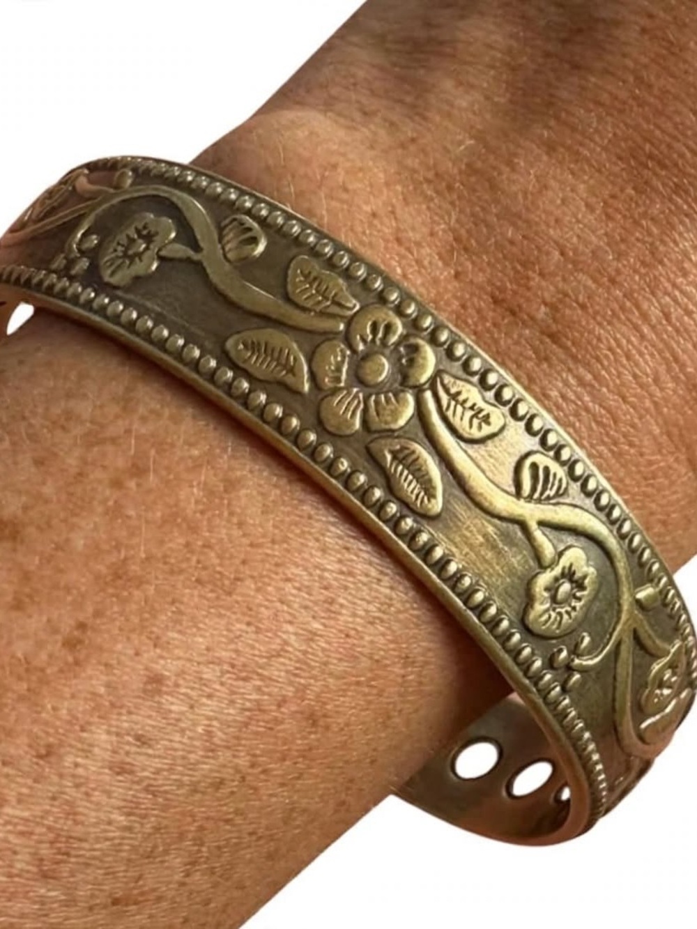 Magnetic Copper Floral Scroll Cuff Bracelet